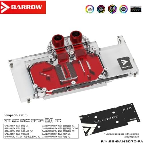 Barrow GPU Water Block For Galaxy/Gainward RTX 3070 OC 8G ,5V 3PIN ,With Back Plate,Support Motherboard Control, BS-GAM3070-PA