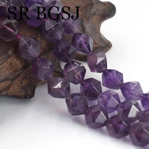 Free Shipping 10mm Polygonal Faceted Round Purple Amethyst Gems Genuine Stone Loose DIY Beaded Beads Strand 15"