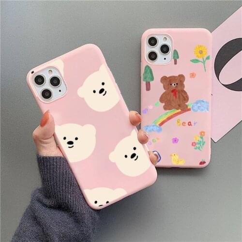 Cute Cartoon Bear Phone Case Candy Color for iPhone 6 6S 7 8 11 12 XS X SE 2020 XR mini pro Plus MAX mobile bags