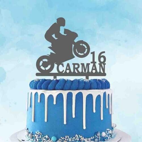 Man Motocross Silhouette Custom Name Age Motorcycle Racing Cake Topper For Motocross Lovers Birthday Party Cake Decoration