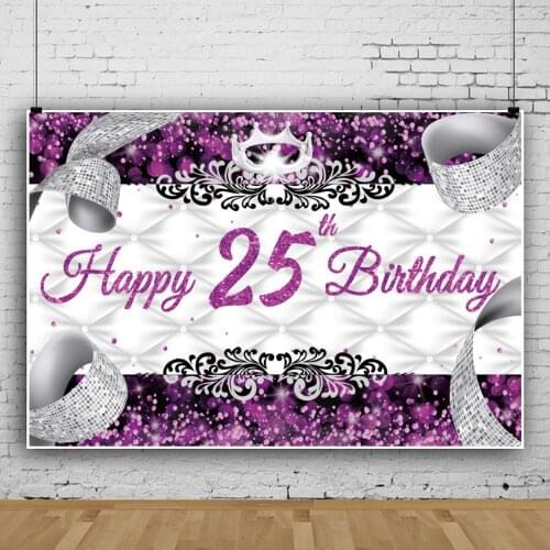 25 30 Years Old Crown Ribbon Birthday Background for Portrait Photography Party Decors Backdrops Photocall Studio Accessories