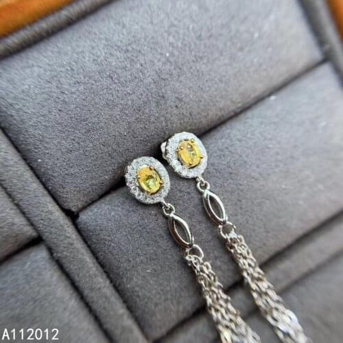 KJJEAXCMY fine jewelry natural yellow sapphire 925 sterling siver popular girl new gemstone earrings eardrop support test