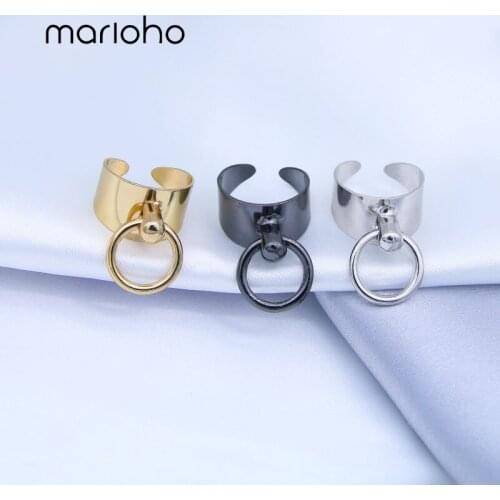 Marioho 3Pcs Solid Color Rings for Women Wide Female Ring with Circular Pendant Open Cuff Adjustable Ring Womens Decoration