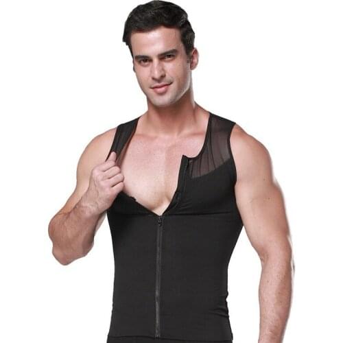 Men Shapewear Tank Tops Zipper Slimming Fitness Corset Sleeveless Shirts Compression Abdomen Tummy Belly Control Waist Underwear