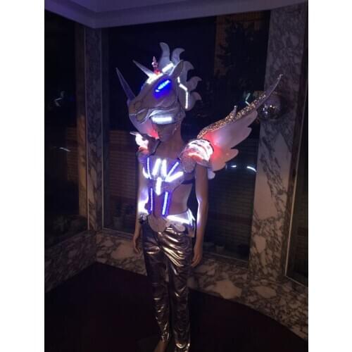 Unicorn horse head LED props costumes show clothing services Costume Stage Performance DJ Bar TV Show Cosplay Clothes
