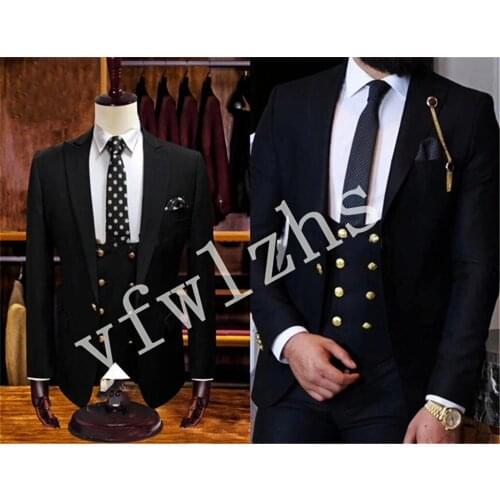 Handsome One Button Groomsmen Peak Lapel Groom Tuxedos Wedding Dress Men Suits Blazer Prom Dinner (Jacket+Pants+Tie+Vest) A991