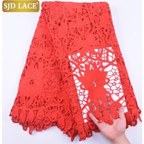 SJD LACE Red Guipure Cord Lace Cutout Design African Cord Lace Fabric With Stones Nigerian Water Soluble Laces For Wedding A1993