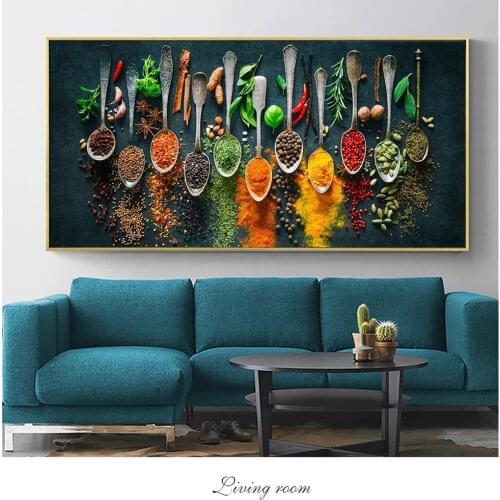 Kitchen Theme Wall Art Posters And Prints Herbs and Spices on the Table Canvas Paintings On the Wall Art Cooking Pictures Cuadro