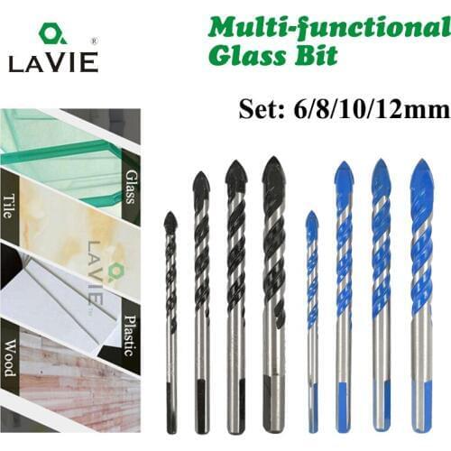 LAVIE 4pcs 6mm 8mm 10mm 12mm Multi-functional Glass Drill Bit Triangle Drill Bits For Ceramic Tile Concrete Glass Marble DB02060