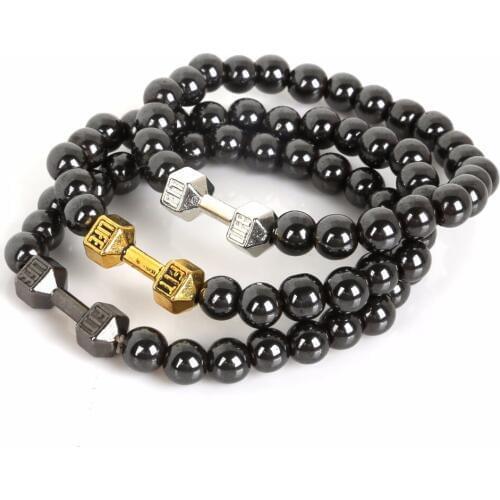 Summer Style Bracelet Non-magnetic Hematite stone beads Live Lift Dumbbell Bracelet Fit For fashion Bracelets Jewelry making