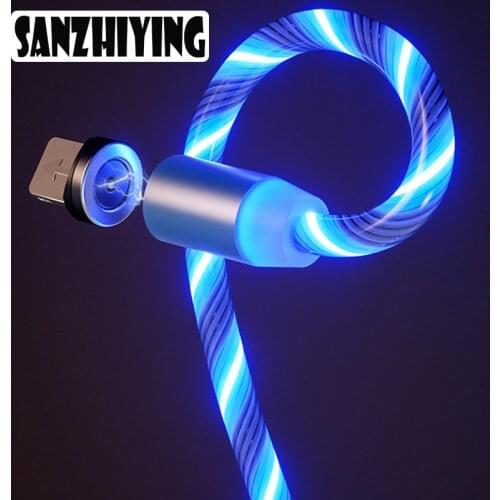 1m Magnetic charging Mobile Phone Cable USB Type C Flow Luminous Lighting Data Wire for Samsung Huawei LED Micro Kable