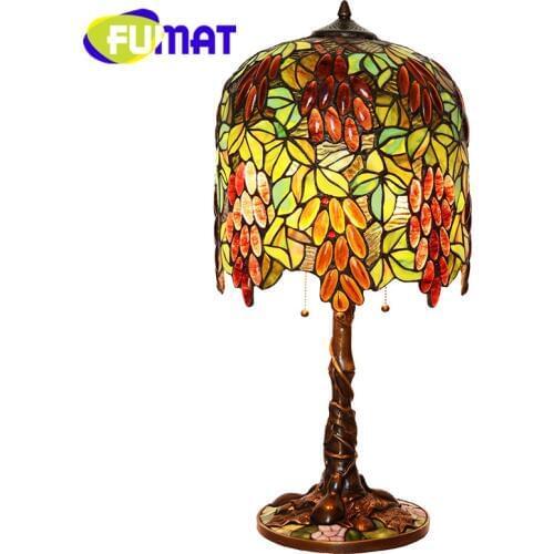 FUMAT All Copper Grapes European Pastoral Classical Tiffany Bedroom Bedside Lamp Creative Art Living room Table Lamp
