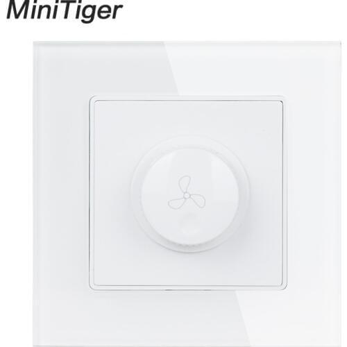 Minitiger Fan Controller Regulator Luxury Crystal Glass Panel Wall Switch Interruptor 16A Maximum 300W