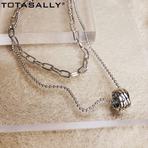 TOTASALLY Fashion cool punk metal style double chains ring pendant necklace for women party show night club jewelries