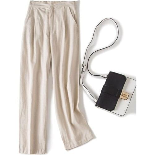 Fashion Casual Straight Pants Women High Quality Cotton Linen Wide Leg Pants Ankle-length Pants Office Lady Trousers Plus Size