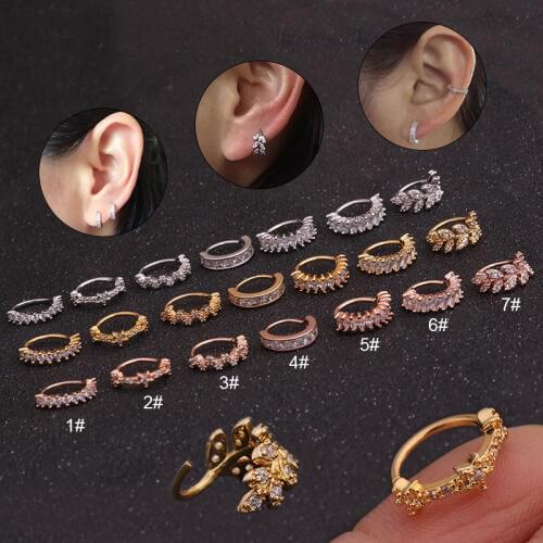 Fashion Piercing Cartilage nail Hoop Earrings For Women Men 2019 New Arrival Leaf Zirconia Nose Rings Stud Nail 8 MM Circle Cool