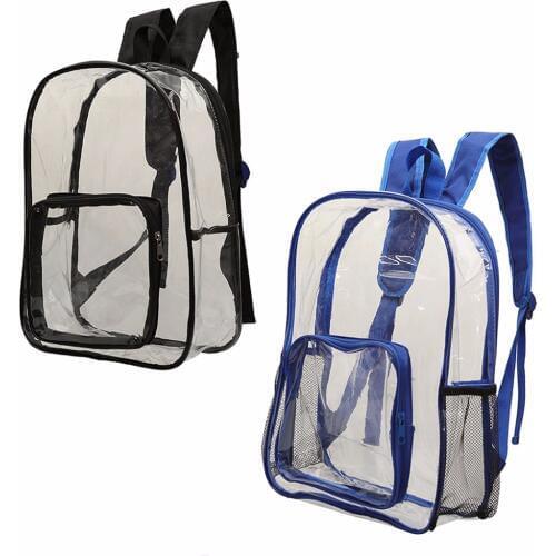 Fashion Women Men Transparent PVC Clear Backpack Travel Shoulder Bag School Bookbags Blue Black Color