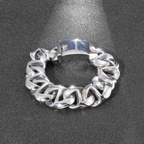 European and American Fashion Trend Stainless Steel Hip Hop Jewelry Domineering Thick Wide Chain Glossy Bracelet