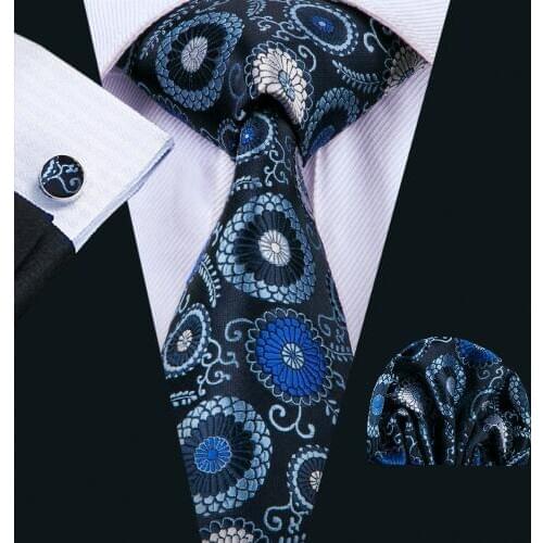 Barry.Wang Men`s Tie 16 styles Floral Silk Jacquard Woven Gravata Necktie Hanky Cufflinks Set For Men`s Business Wedding Party
