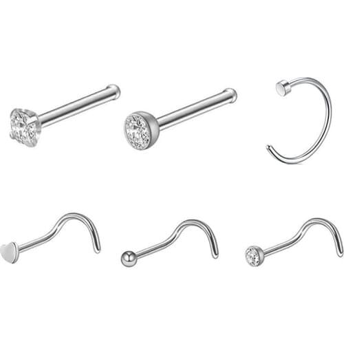 2021 new Nostril Rings delicate Stainless Steel 6PCS Decorative Nose Studs Nose Piercing Rings for Women