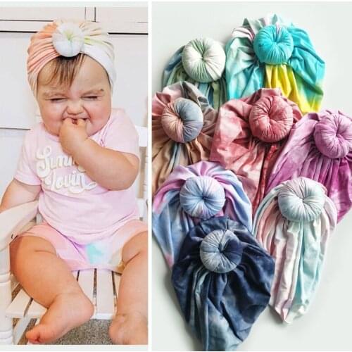 Bulk 24pc/lot New Baby Boys Girls Knot Bows Turban Hats Toddler Cotton Beanies Hat Caps For Kids Newborn Children Tie Dyed Caps