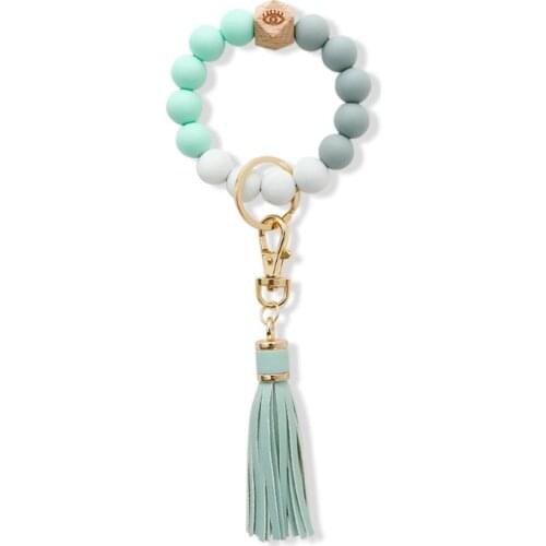 Eye Charm Bracelet Keychain Wristlet Leather Tassel Silicone Bead Keyring Bangle R2LE