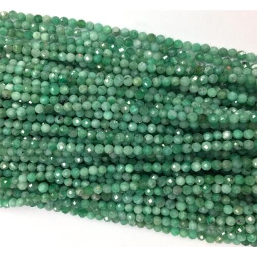 2 Strands Wholesale Natural Genuine Green Emerald Faceted Round Loose Small Beads 16"