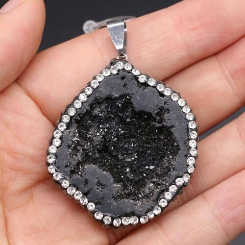 Natural Stone Pendant Irregular Black Quartzs Diamonds Faceted Pendant Necklace for DIY Jewelry Best Birthday Gift Size 35x45mm