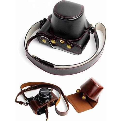 Portable PU Leather Case Camera Bag Cover Pouch For Olympus PEN-F penf 14-42mm 17mm lens With Bottom Battery Opening