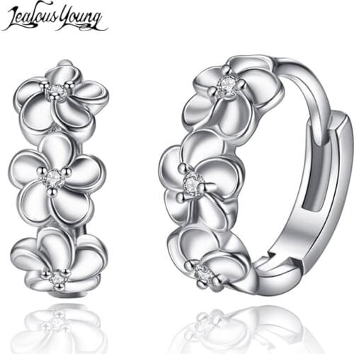 Cute Romantic Lovely Clear Stone Flower Shape Simple Stud Earrings for Women Party Cubic Zirconia Studs for Girl Jewelry Gift