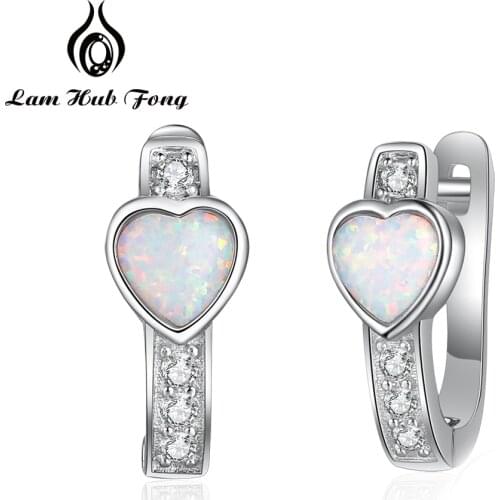 Hoop Earrings for Women 925 Sterling Silver Heart Opal Earrings with Cubic Zirconia Korean Silver 925 Jewelry (Lam Hub Fong)