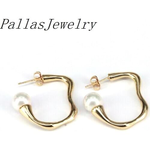 5Pairs, Fashion White Pearl Earrings Gold Color Heart Jewelry Fashion Metal Elegant Hoop Earring Woman New Gift
