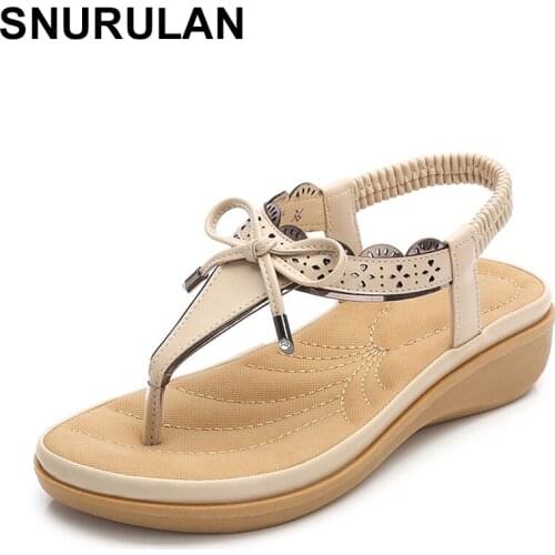 SNURULAN Fashionable womens summer sandals womens sandals with a bow womens summer shoes; comfortable breathable boho sandal