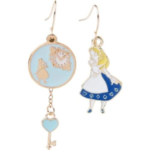 Cute Cartoon Drop Earrings,Rabbit Clock Poker Party Icon Earrings Alice in Wonderland Stud Earrings for Women Girl Gift