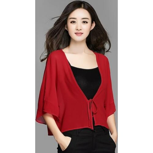 Hot sale Korean style women streetwear Sun protection chiffon shirt plus size M-8XL sexy kimono cardigan office blouse tops