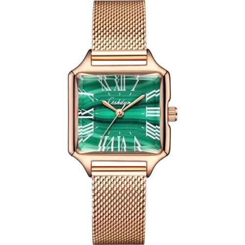 Top Brand Luxury Square Fashion Versatile Womens Small Green Watch Roman Numerals Quartz Wristwatch