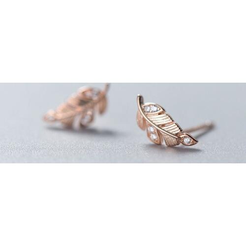 MloveAcc 100% 925 Real Sterling Silver Jewelry Fashion Cute Tiny CZ Leaf Stud Earrings Gift for Girls Kids Lady