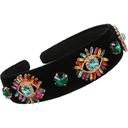 ZHINI Boho Jewelry Colorful Crystal Headbands for Women 2020 DIY Black Adjustable Size Hairband Wide Side Hair Accessories