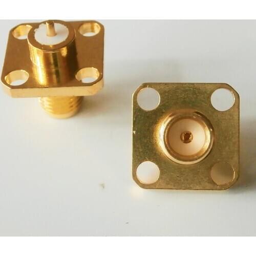 1X New RF Connector SMA Female plug deck Solder Copper Body With 4 Hole Flange Chassis Panel Mount Brass GOLD Plated