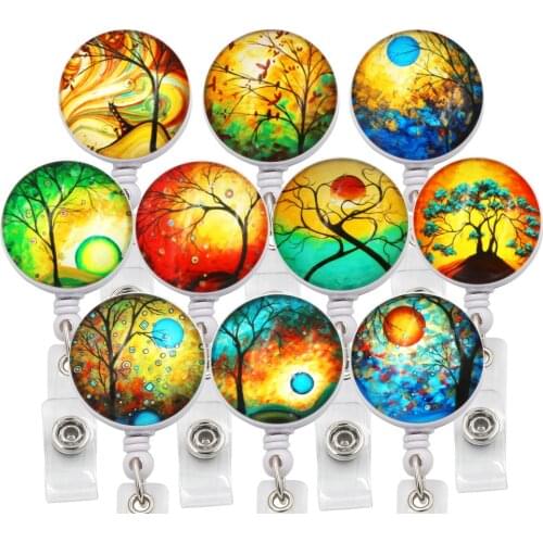 10PC Lot Moon Tree Style ID Retractable Badge Holder with Alligator Clip Retractable Cord ID Badge Reel 24 Inch for Nurse Office
