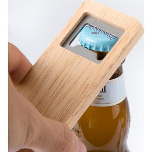 100pcs Wood Beer Bottle Opener Wooden Handle Corkscrew Stainless Steel Square Openers Bar Kitchen Accessories SN1729