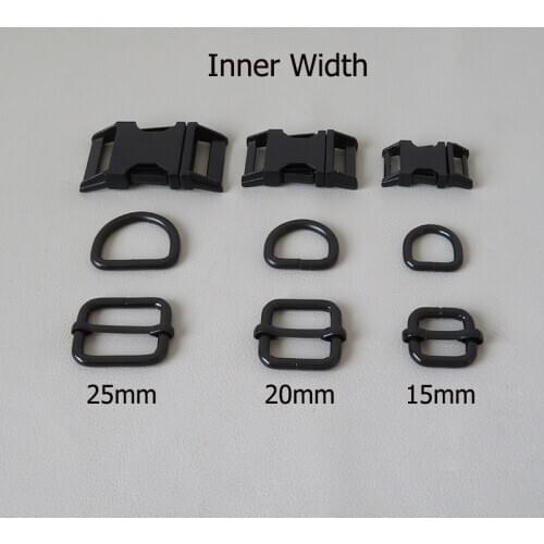 15mm 20mm 25mm Black Webbing Dog Collar Paracord Metal Buckle Clasp Belt D Ring Snap Hook Adjuster Harness Hardware Accessory