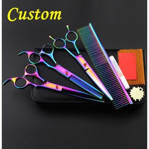 Custom 4 kit Professional japan 440c pet 8 inch shears dog grooming hair scissors cutting thinning barber hairdressing scissors