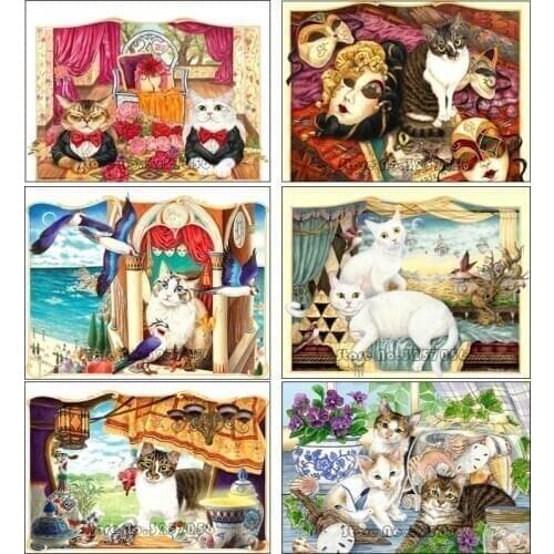 5D Diy Diamond Painting Cross Stitch Lovely Cat Animal Mosaic Diamond Embroidery Scenic Picture Rhinestones Home Decor Crafts