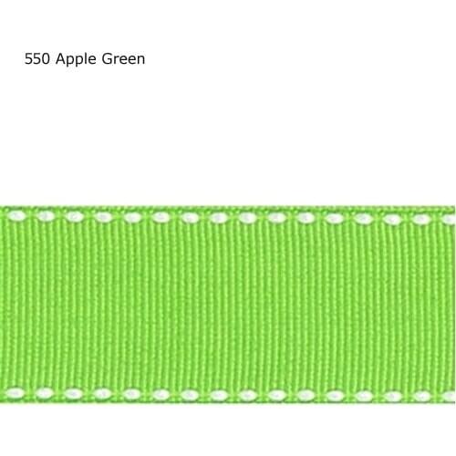 7/8" inch 22mm White cross stitch Apple Green ribbon
