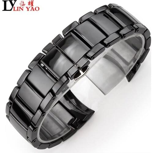 AR1452 AR1451 Ceramic Watchband High Quality Black Ceramic Watchband 22mm 24mm Chain Steel Black Bracelet