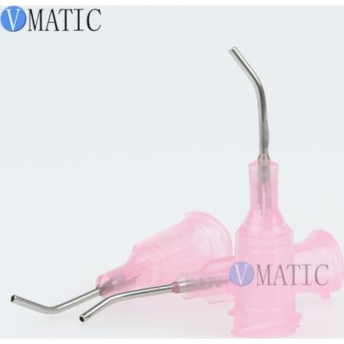 Free Shipping 100Pcs 20G Pink 0.5" 45 Degree Bent Adhesive Glue Dispensing Needle Tips 1/2 Inch