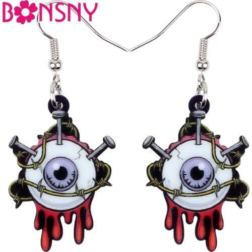 Bonsny Acrylic Halloween Horrible Eyeball Earrings Drop Dangle Big Long Fashion Punk Jewelry For Women Girls Party Charms Bulk