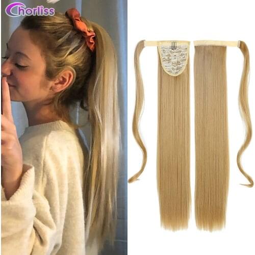 Long Straight Ponytail Wrap Around Ponytail Clip in Hair Extensions Natural Hairpiece Headwear Synthetic Hair For women
