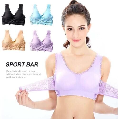 Women Sexy Sport Fitness Vest Lace Seamless Bra Cross Side Buckle Wireless Padded Cross Top Posture Corrector Lift Up Bra M-3XL